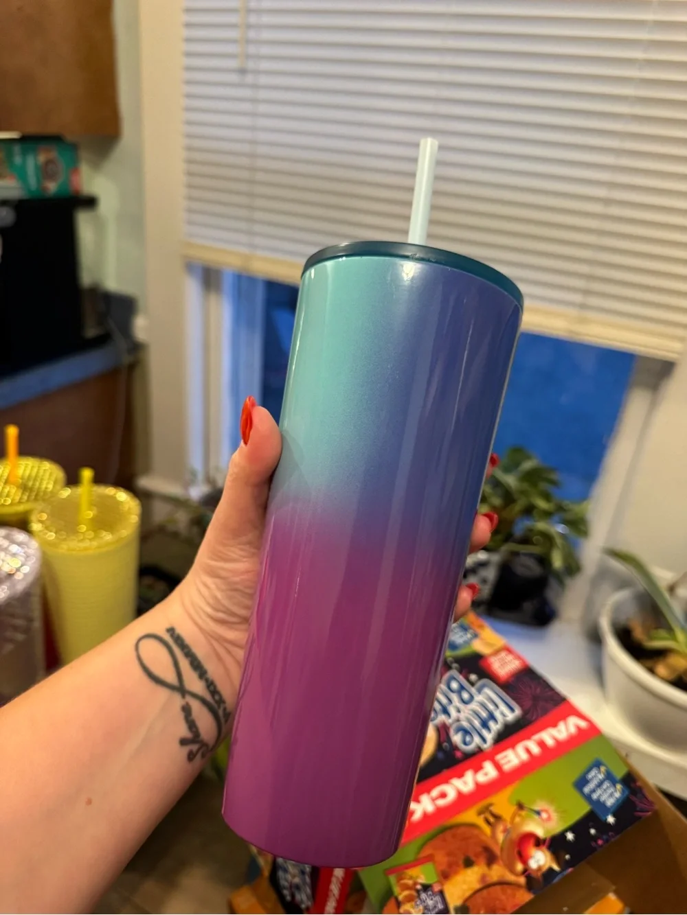 Starbucks Mint Green to Purple Ombre Stainless Tumbler with Straw